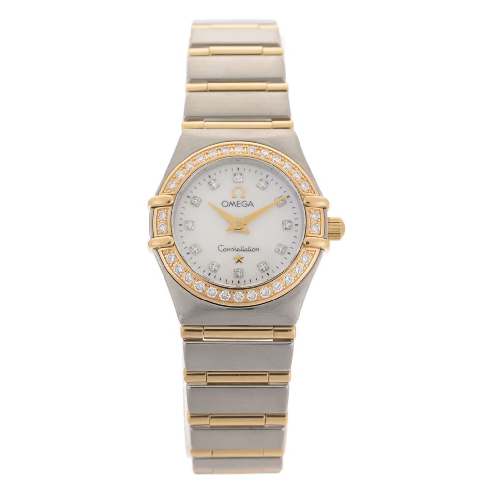 OMEGA Constellation 18k Gold MOP Diamond Dial & Bezel Full Bar 23mm Ladies Watch